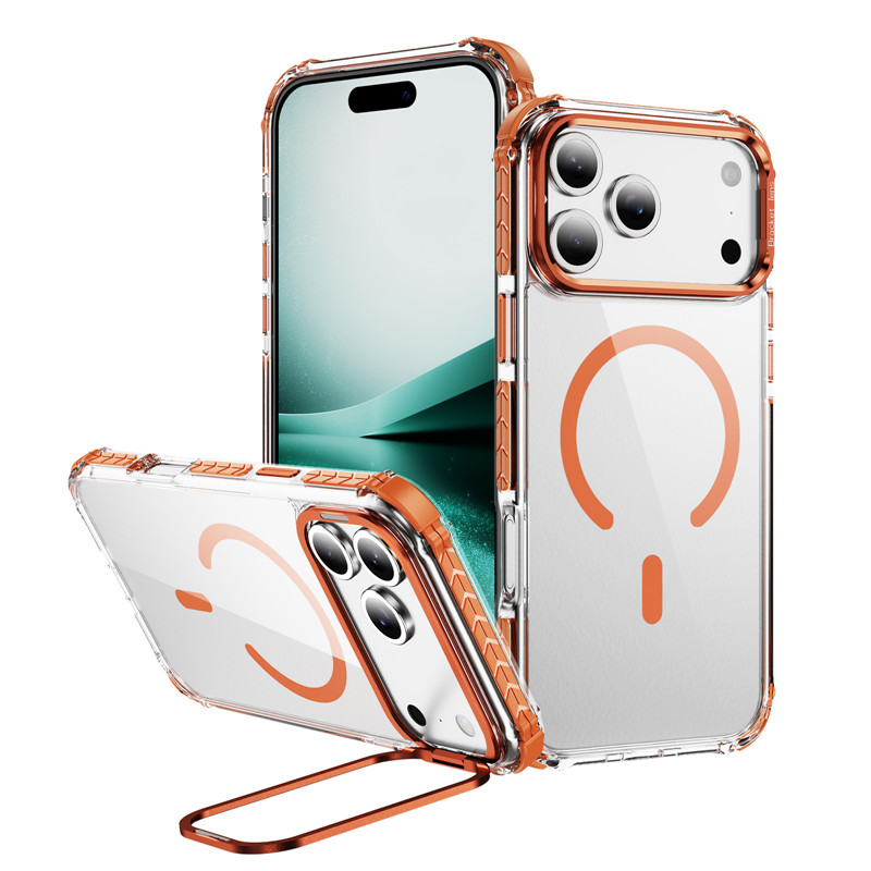 iPhone 17 16 15 14 13 Pro Max Clear Hybrid Dual Color Magnetic Shockproof Case With Kickstand Holder